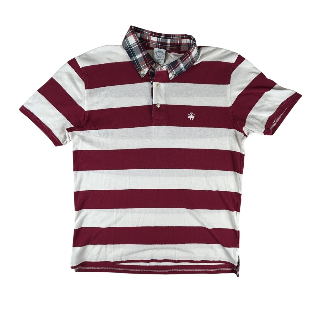 Brooks Brothers Polo Shirt Mens Large Red White Striped 346 Performance Slim Fit